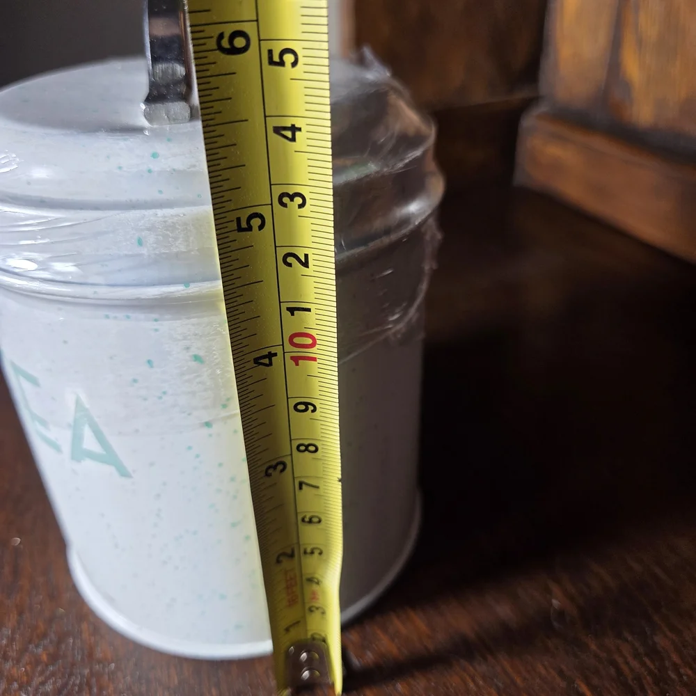White Tea Canister with Mint Green Lettering